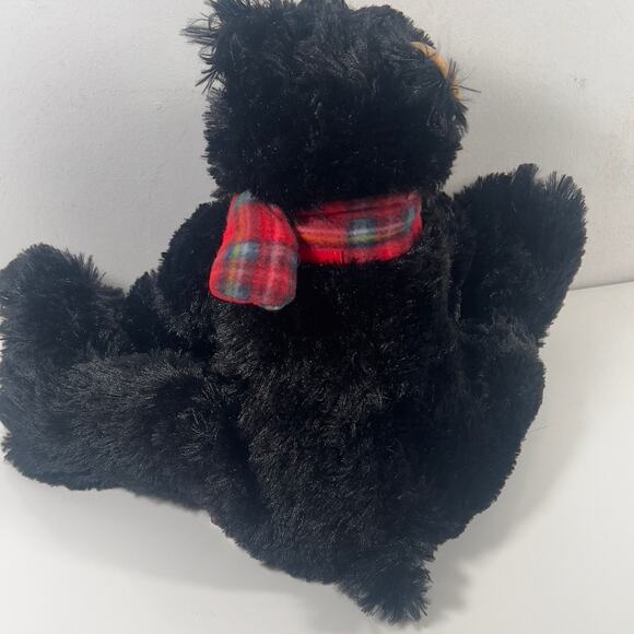 Amerll Black Soft Cuddly Sitting Bear with Plaid Scard Large Snout Plastic Eyes - Picture 8 of 13